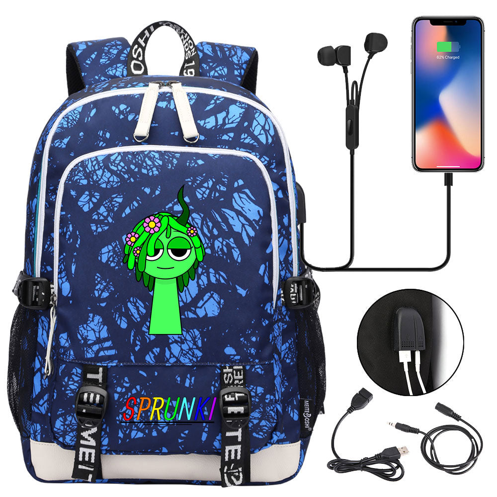 Sprunki USB Charging Backpack School Note Book Laptop Travel Bags