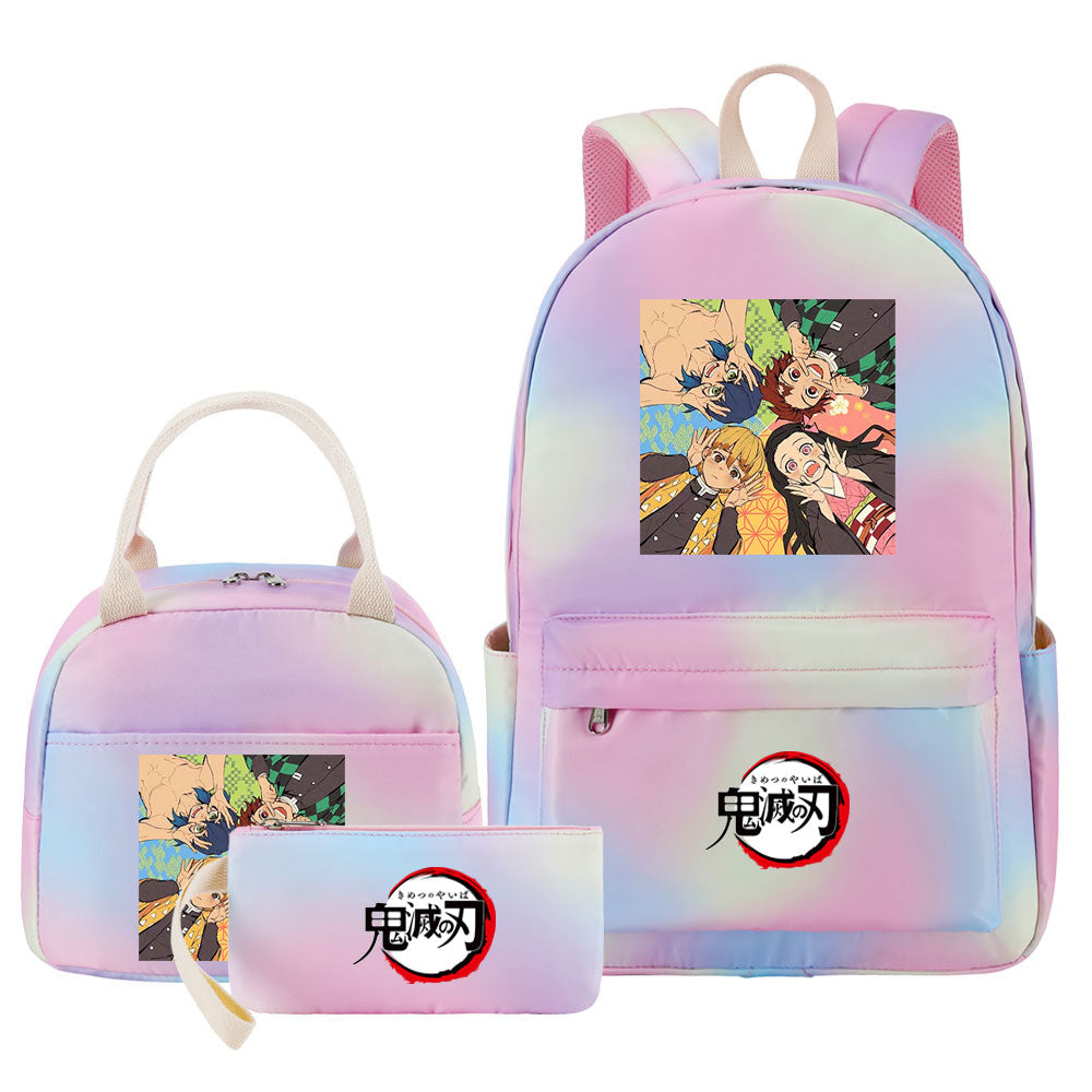 Demon Slayer Kimetsu No Yaiba Pink Starry Sky SchoolBag Backpack Lunch Box Bag Book Pencil Bags 3pcs Set