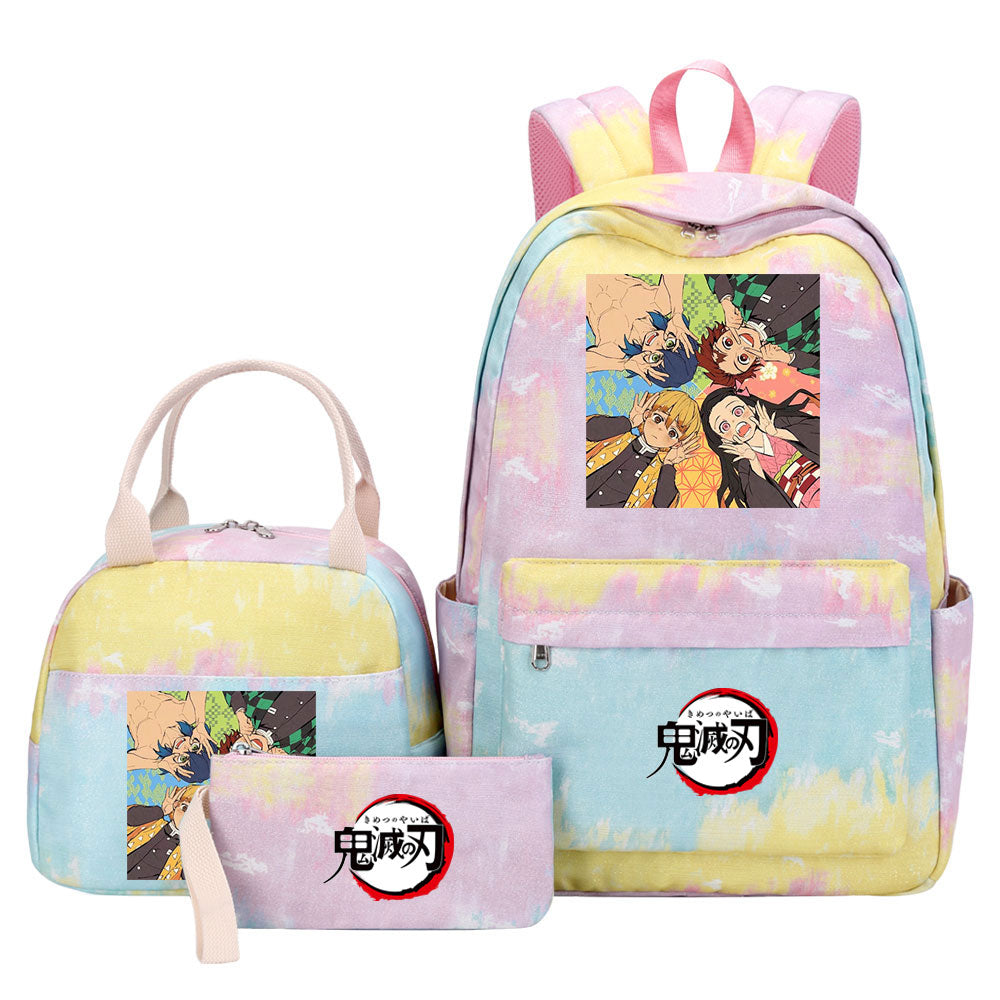 Demon Slayer Kimetsu No Yaiba Pink Starry Sky SchoolBag Backpack Lunch Box Bag Book Pencil Bags 3pcs Set