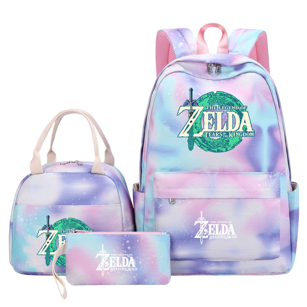 Zelda Pink Starry Sky SchoolBag Backpack Lunch Box Bag Book Pencil Bags 3pcs Set