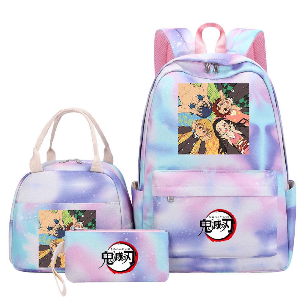 Demon Slayer Kimetsu No Yaiba Pink Starry Sky SchoolBag Backpack Lunch Box Bag Book Pencil Bags 3pcs Set
