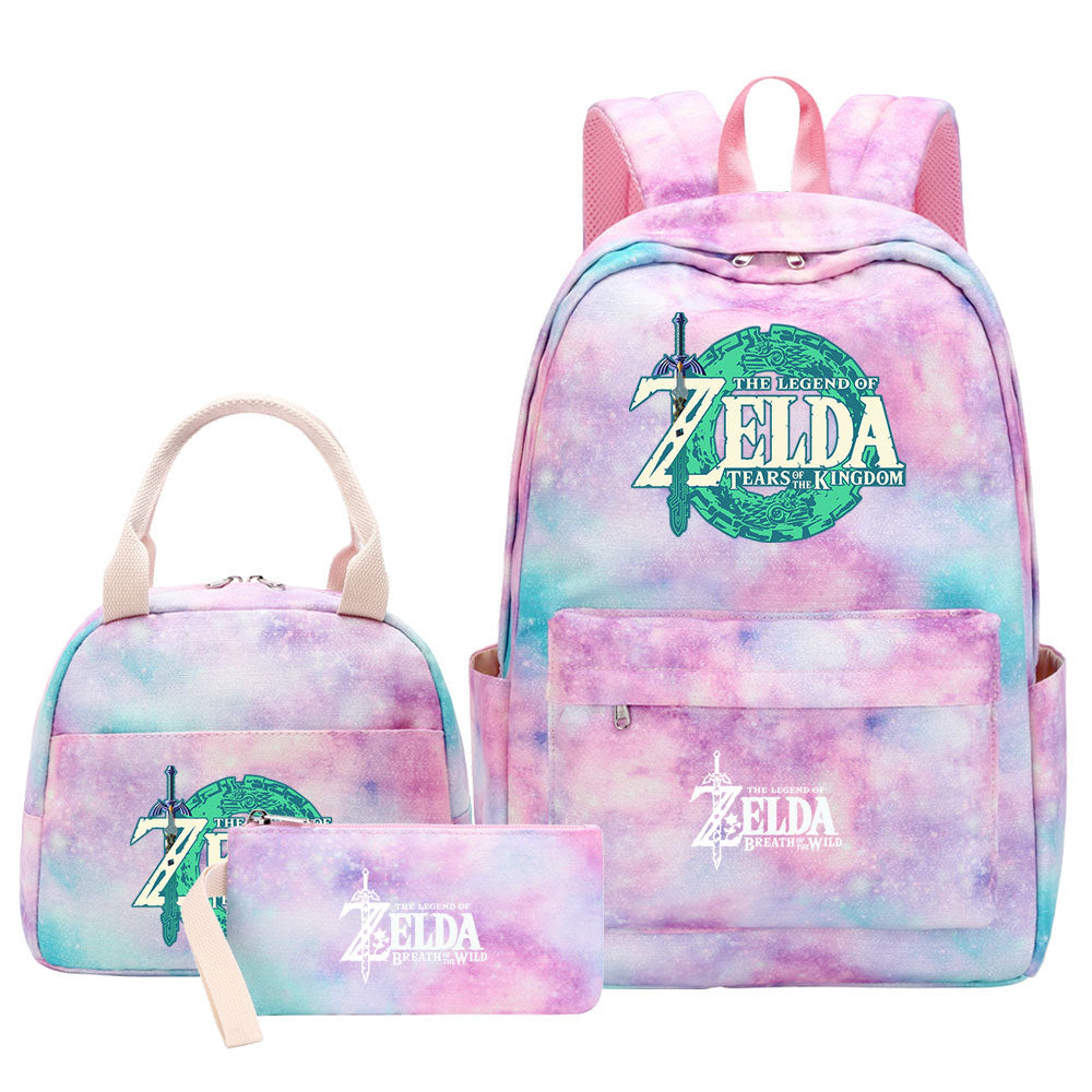 Zelda Pink Starry Sky SchoolBag Backpack Lunch Box Bag Book Pencil Bags 3pcs Set