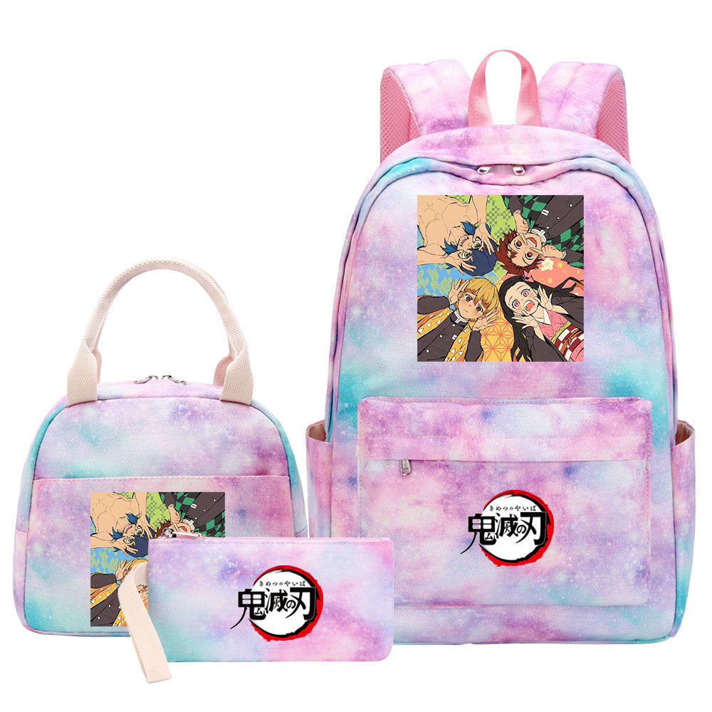 Demon Slayer Kimetsu No Yaiba Pink Starry Sky SchoolBag Backpack Lunch Box Bag Book Pencil Bags 3pcs Set