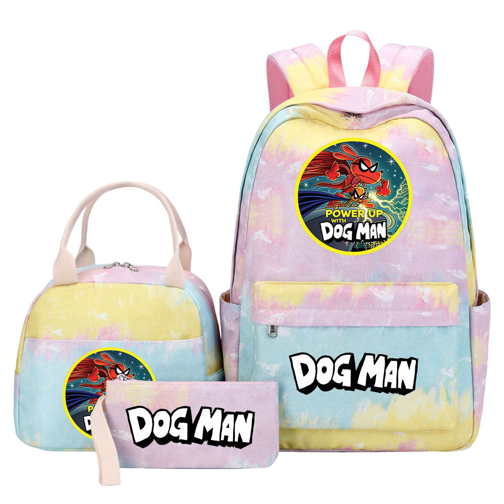 Dog Man Pink Starry Sky SchoolBag Backpack Lunch Box Bag Book Pencil Bags 3pcs Set