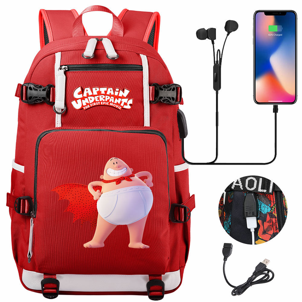 Captain Underpants USB Charging Backpack School NoteBook Laptop Travel Bags
