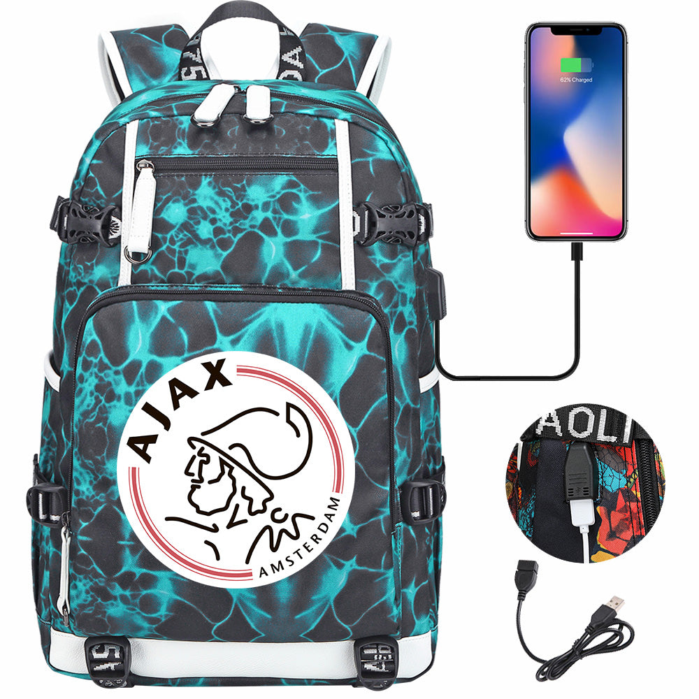 Amsterdamsche Football Club USB Charging Backpack School NoteBook Laptop Travel Bags
