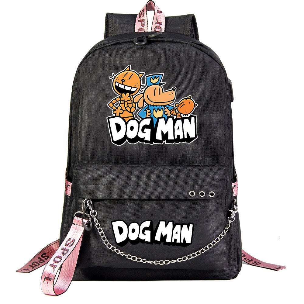 Dog Man USB Charging Backpack Shoolbag Notebook Bag Gifts for Kids Students