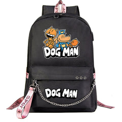 Dog Man USB Charging Backpack Shoolbag Notebook Bag Gifts for Kids Students