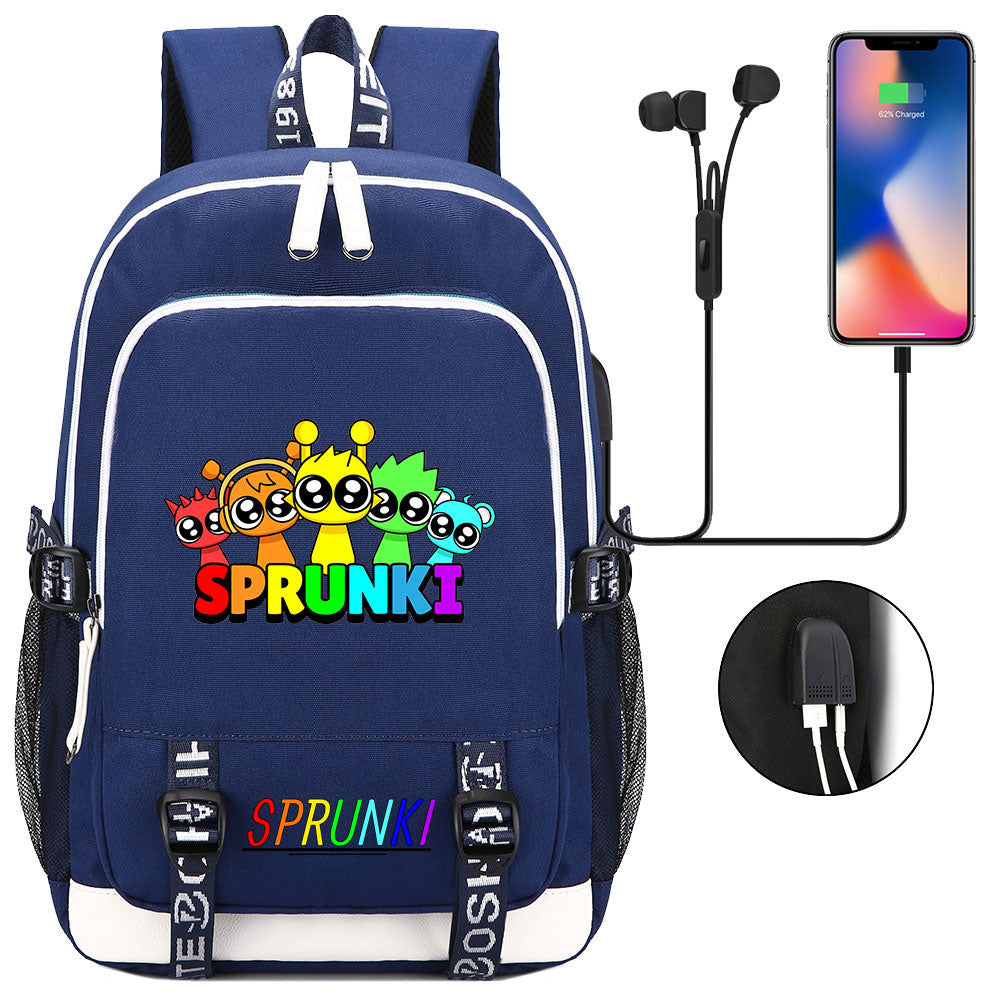 Sprunki USB Charging Backpack School Note Book Laptop Travel Bags
