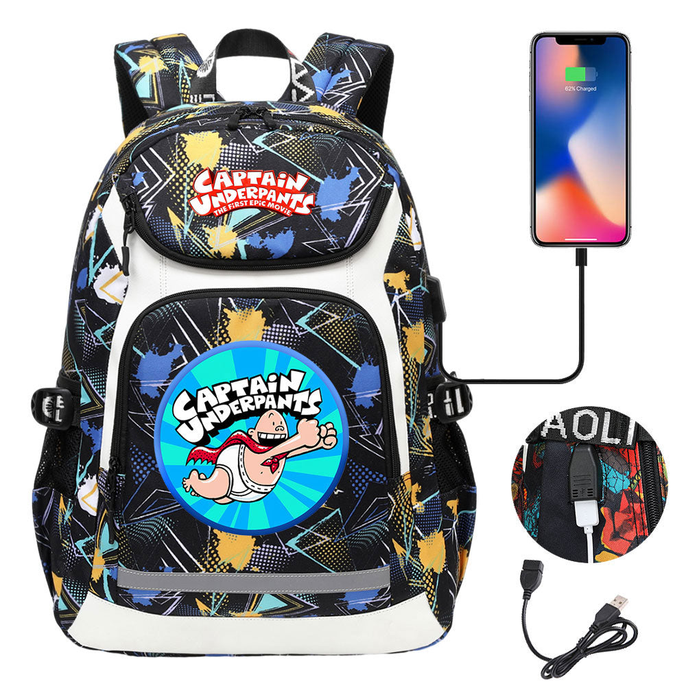 Captain Underpants USB Charging Backpack School NoteBook Laptop Travel Bags