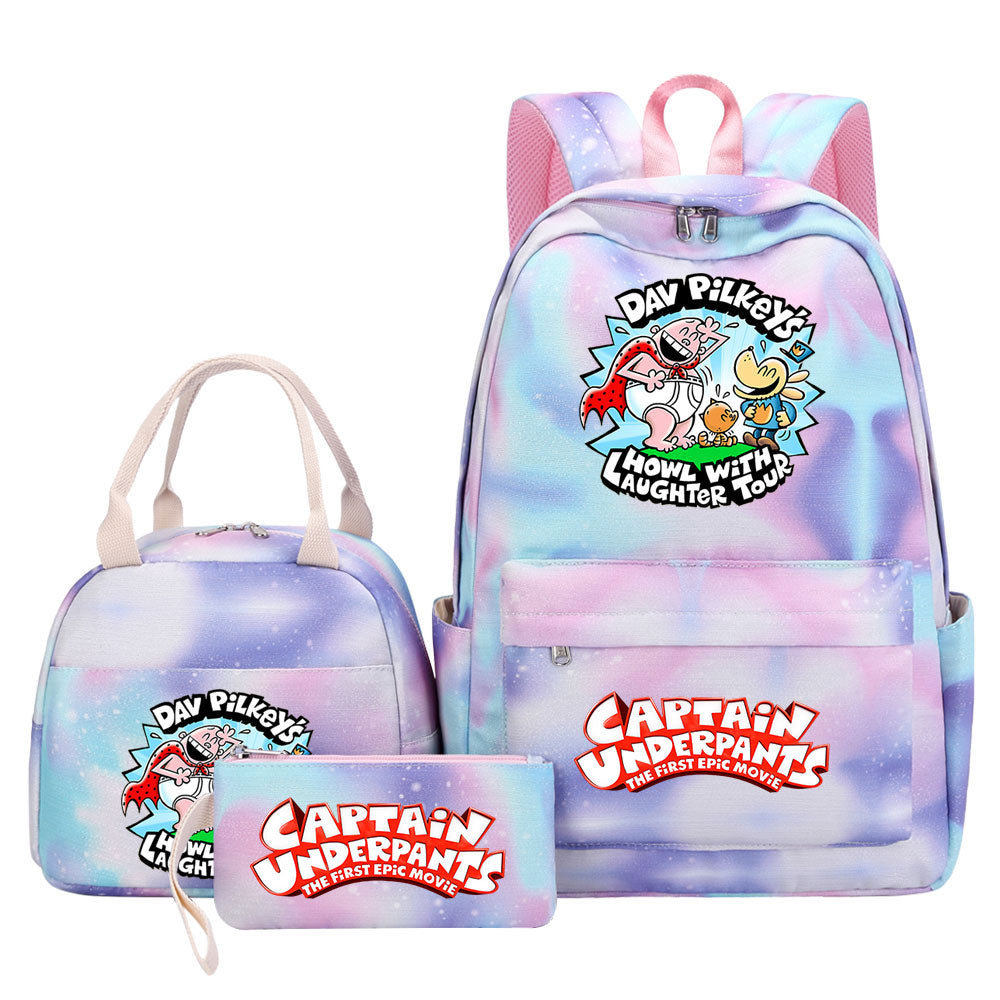 Captain Underpants Pink Starry Sky SchoolBag Backpack Lunch Box Bag Book Pencil Bags 3pcs Set