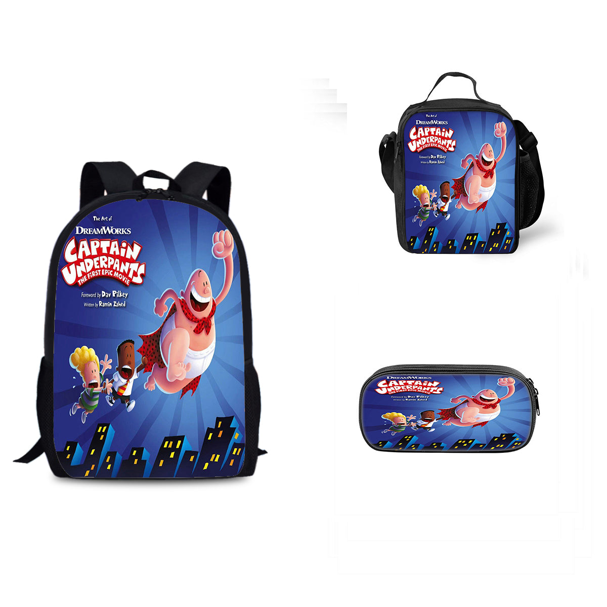 Captain Underpants Schoolbag Backpack Lunch Bag Pencil Case 3pcs Set Gift for Kids Students