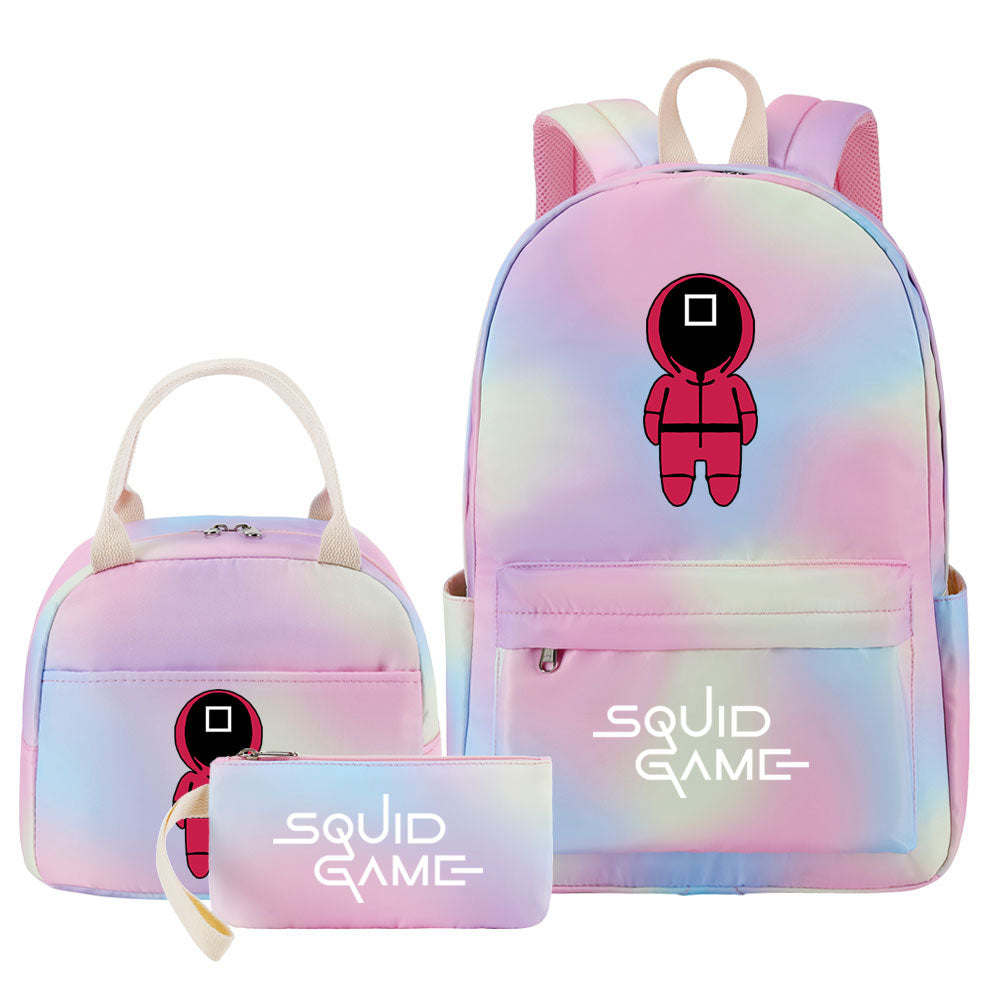 Squid Game Pink Starry Sky SchoolBag Backpack Lunch Box Bag Book Pencil Bags 3pcs Set