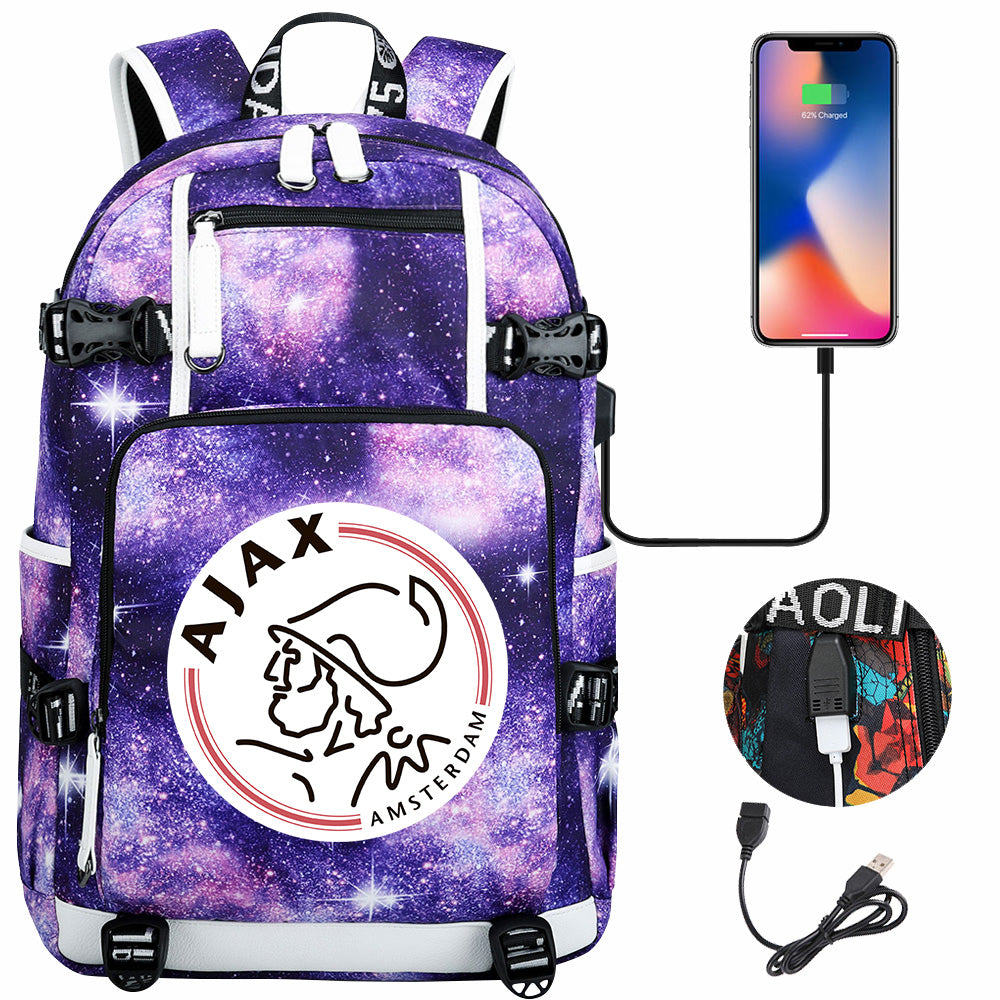 Amsterdamsche Football Club USB Charging Backpack School NoteBook Laptop Travel Bags