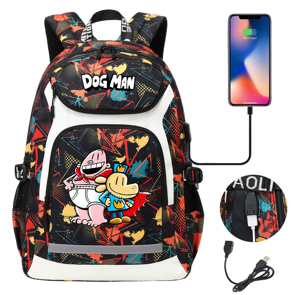 Dog Man USB Charging Backpack School NoteBook Laptop Travel Bags