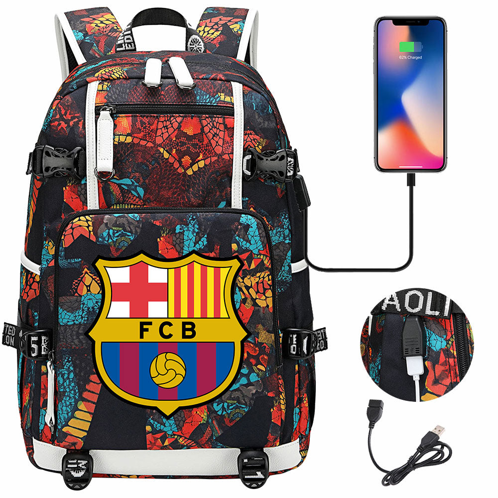 Barcelona Football Club  USB Charging Backpack School NoteBook Laptop Travel Bags