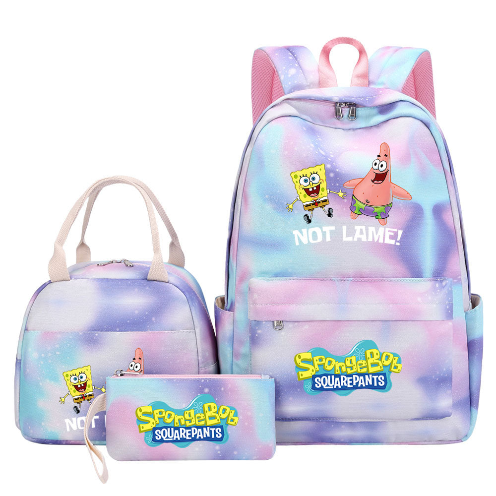 SpongeBob SquarePants Pink Starry Sky SchoolBag Backpack Lunch Box Bag Book Pencil Bags  3pcs Set
