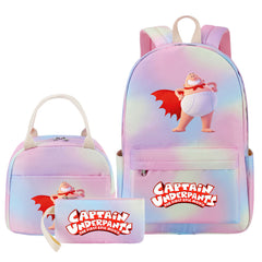 Captain Underpants Pink Starry Sky SchoolBag Backpack Lunch Box Bag Book Pencil Bags 3pcs Set