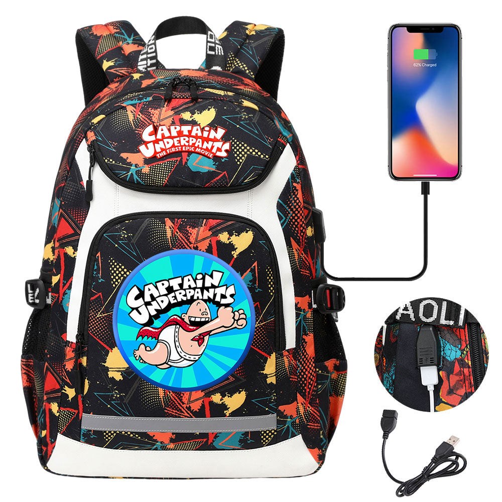 Captain Underpants USB Charging Backpack School NoteBook Laptop Travel Bags