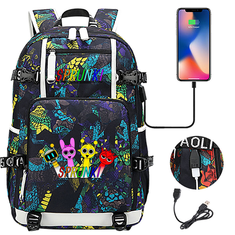 Sprunki USB Charging Backpack School NoteBook Laptop Travel Bags