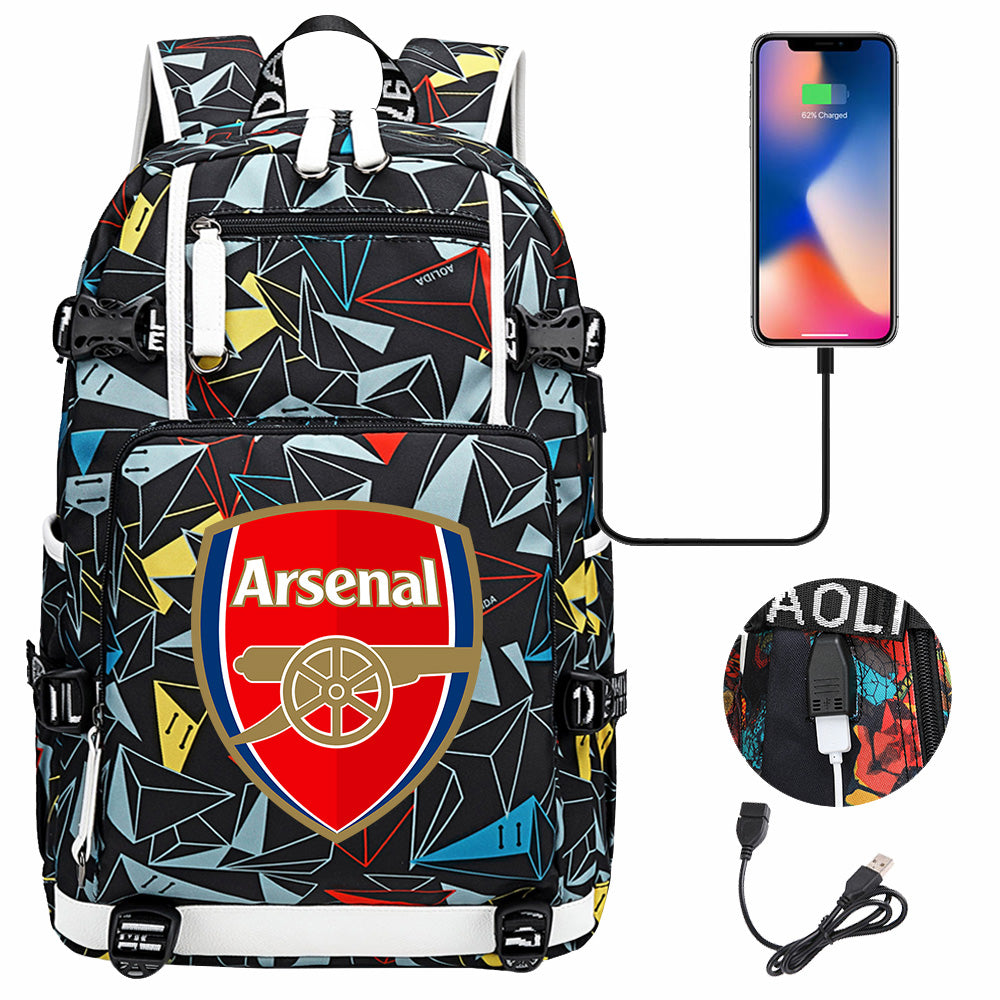 Arsenal Football Club USB Charging Backpack School NoteBook Laptop Travel Bags
