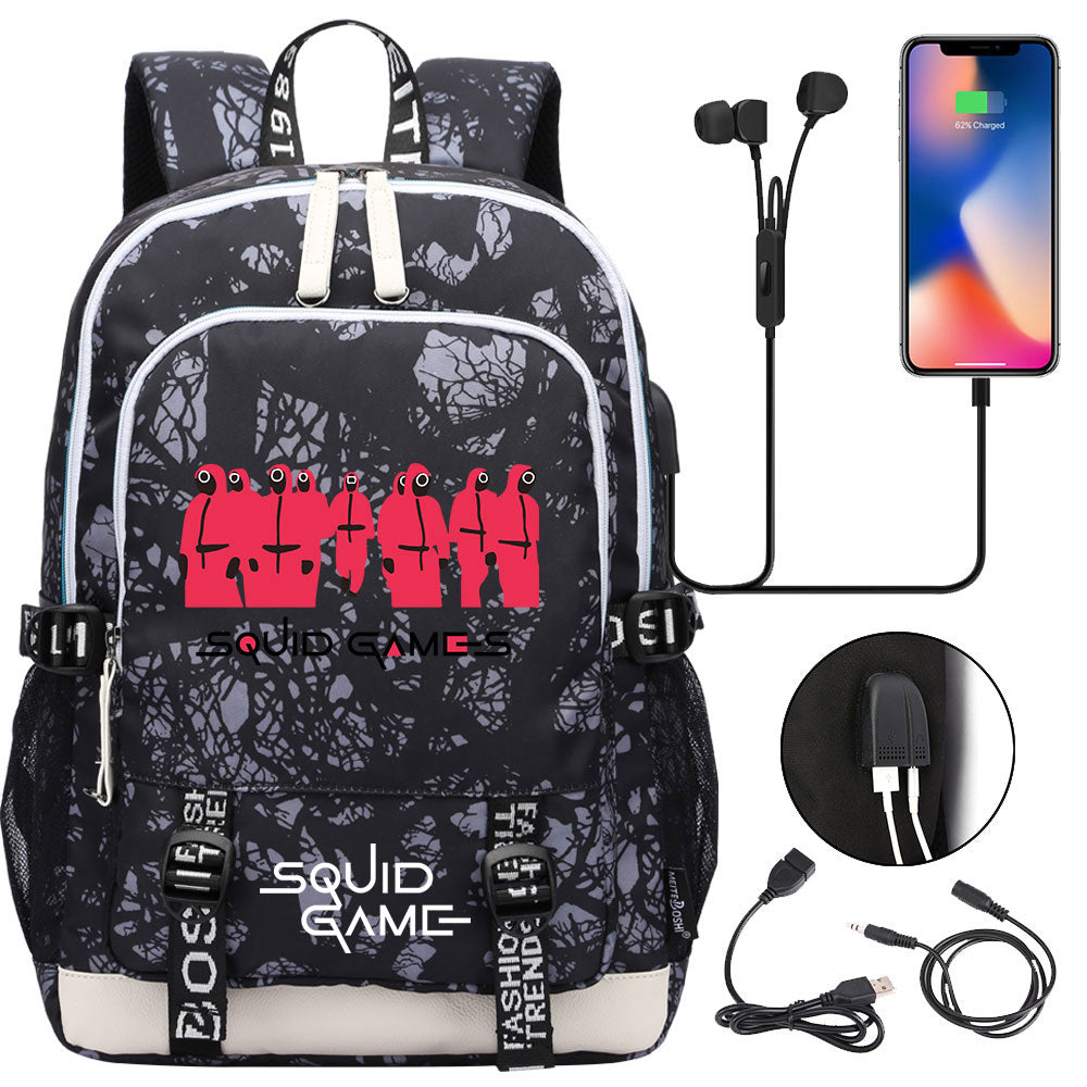 Squid Game USB Charging Backpack School Note Book Laptop Travel Bags