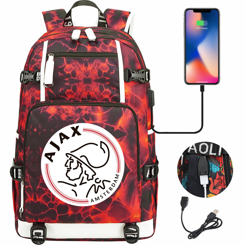 Amsterdamsche Football Club USB Charging Backpack School NoteBook Laptop Travel Bags