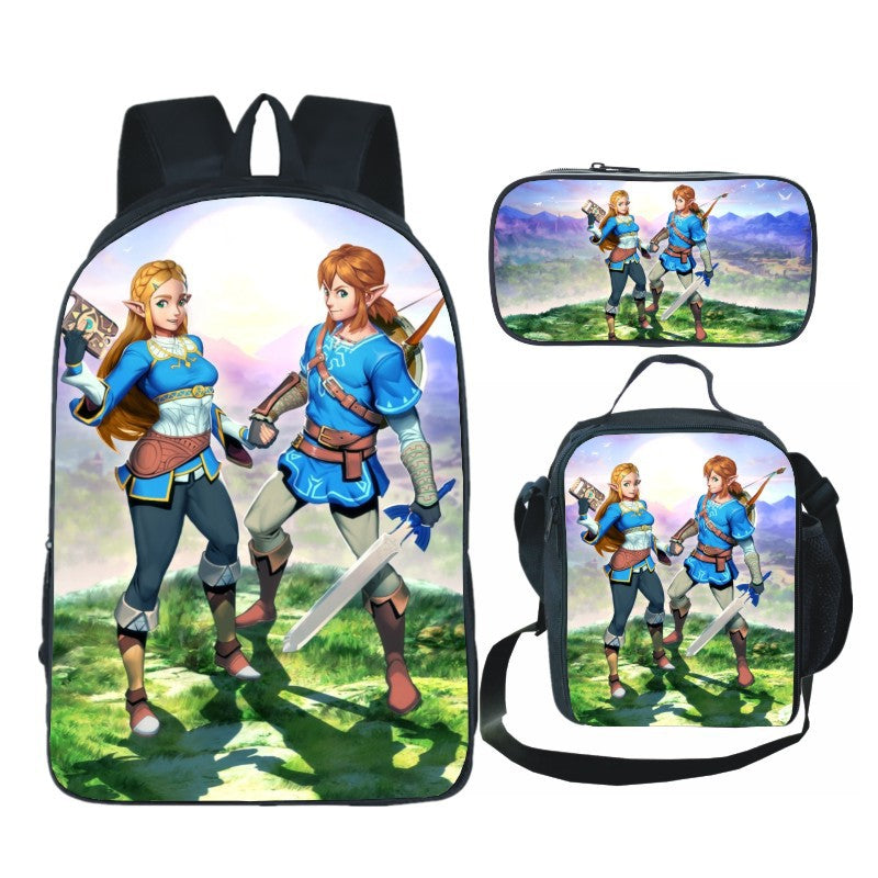 Legends of Zelda Schoolbag Backpack Lunch Bag Pencil Case 3pcs Set Gift for Kids Students