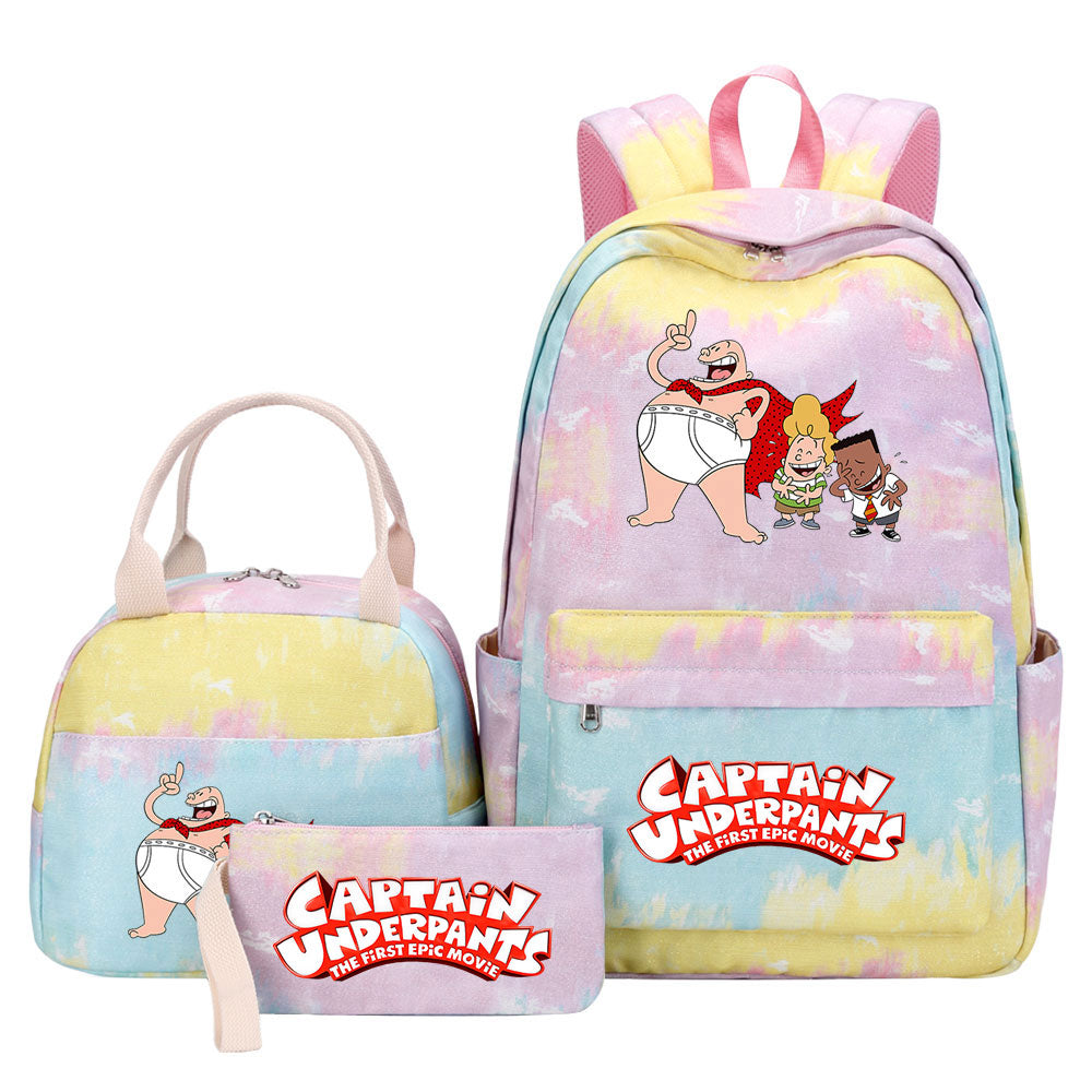 Captain Underpants Pink Starry Sky SchoolBag Backpack Lunch Box Bag Book Pencil Bags 3pcs Set