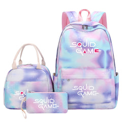 Squid Game Pink Starry Sky SchoolBag Backpack Lunch Box Bag Book Pencil Bags 3pcs Set
