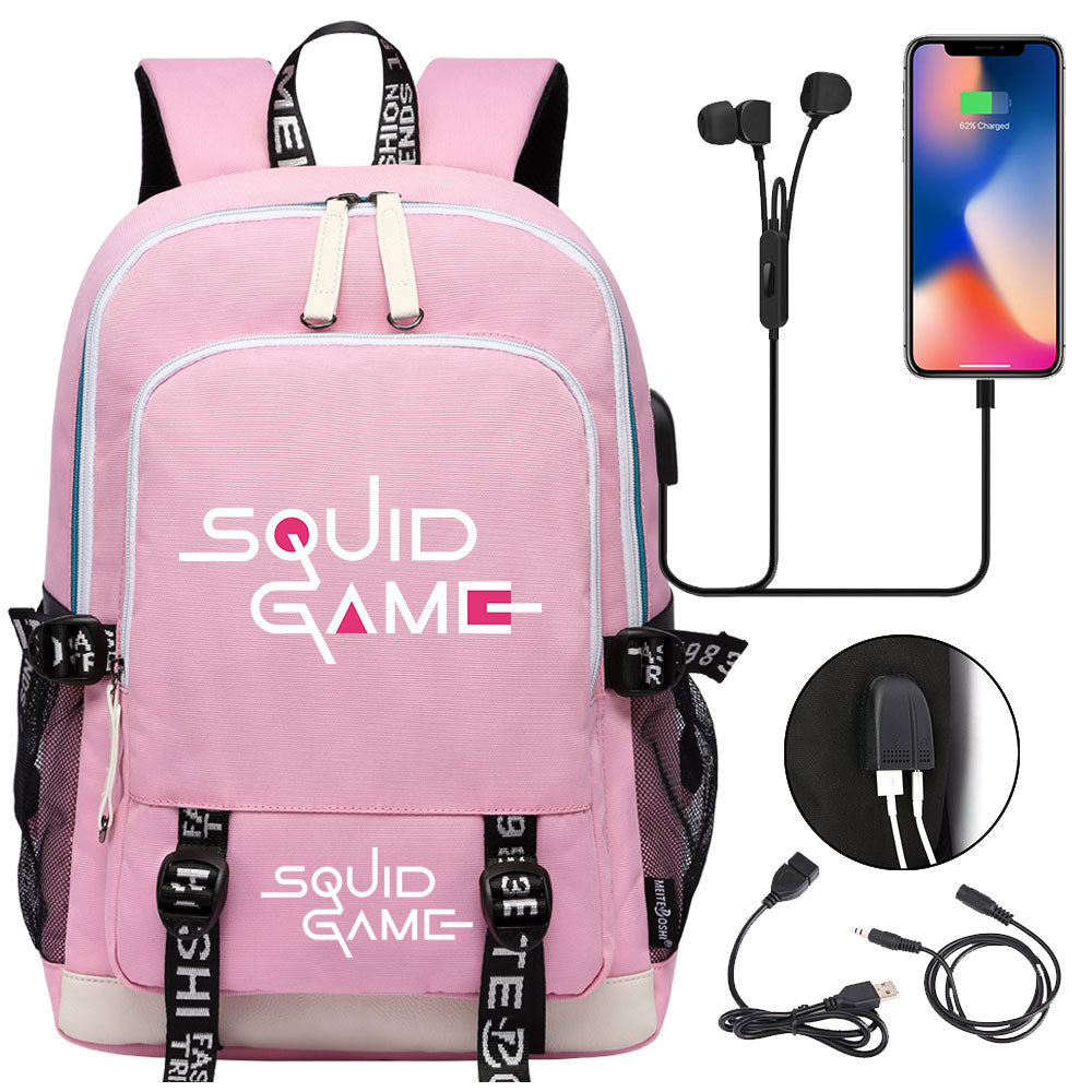 Squid Game USB Charging Backpack School Note Book Laptop Travel Bags