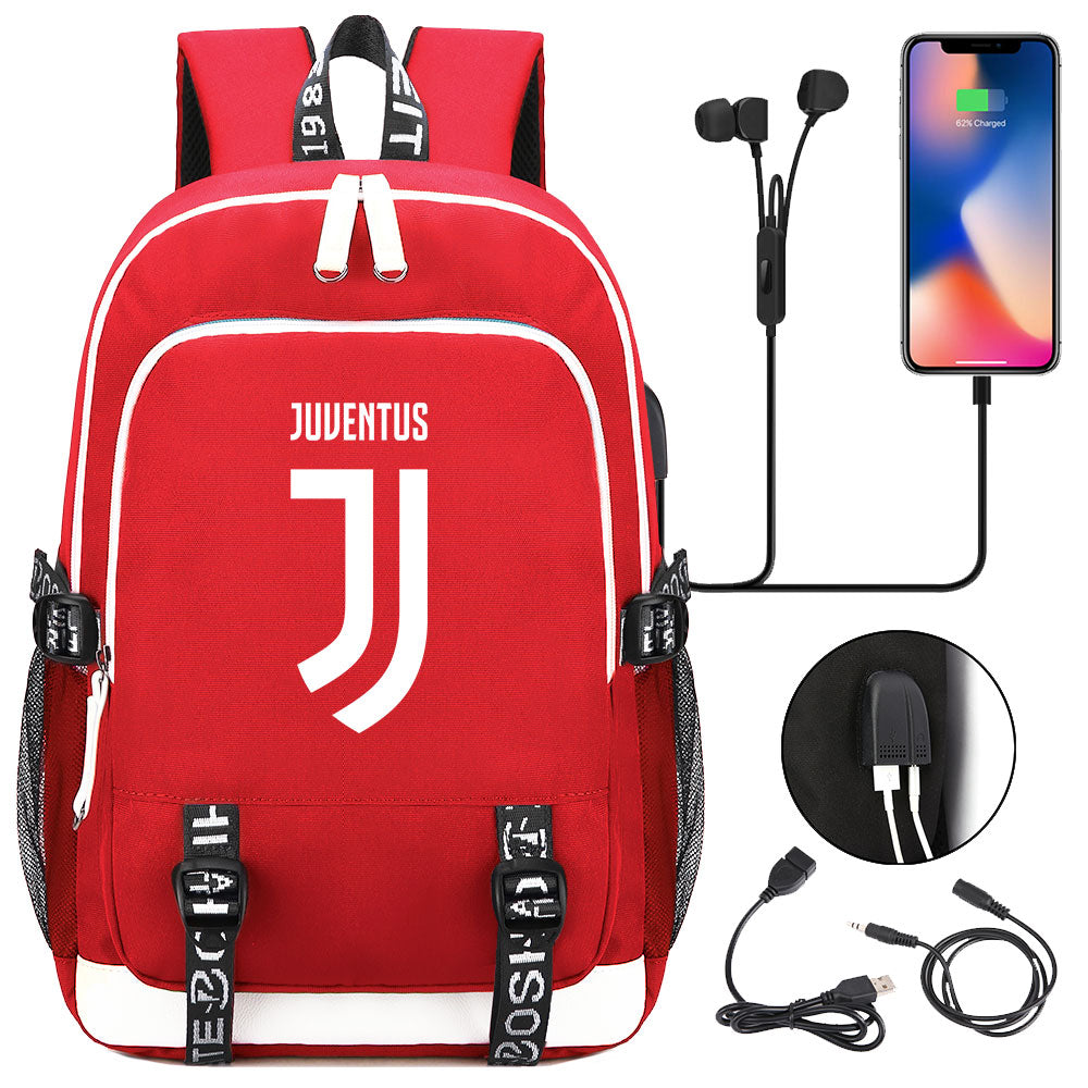 Juventus Football Club USB Charging Backpack School Note Book Laptop Travel Bags