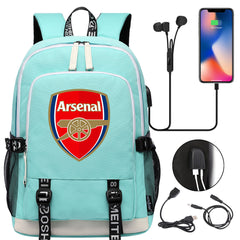 Arsenal Football Club USB Charging Backpack School Note Book Laptop Travel Bags