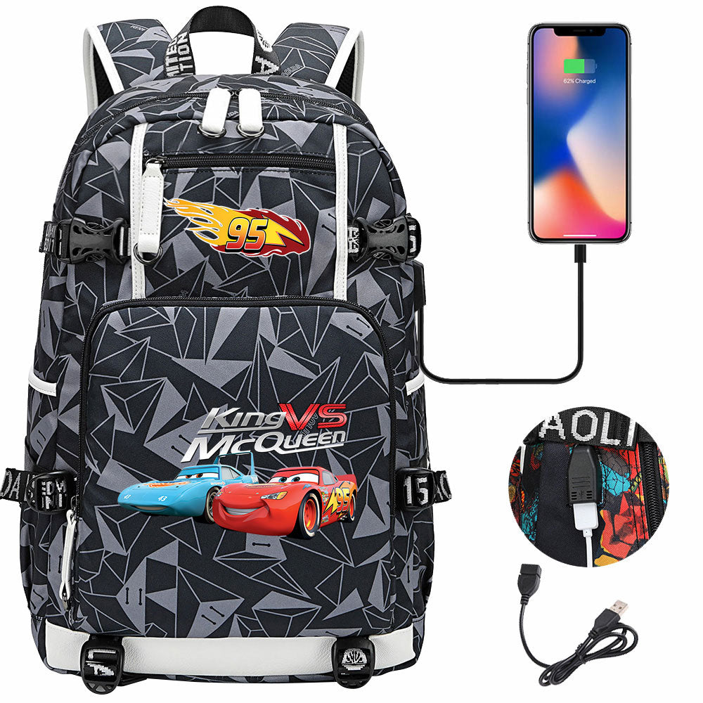 Cars Lightning USB Charging Backpack School NoteBook Laptop Travel Bags
