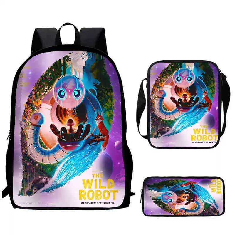 The Wild Robot Schoolbag Backpack Lunch Bag Pencil Case 3pcs Set Gift for Kids Students