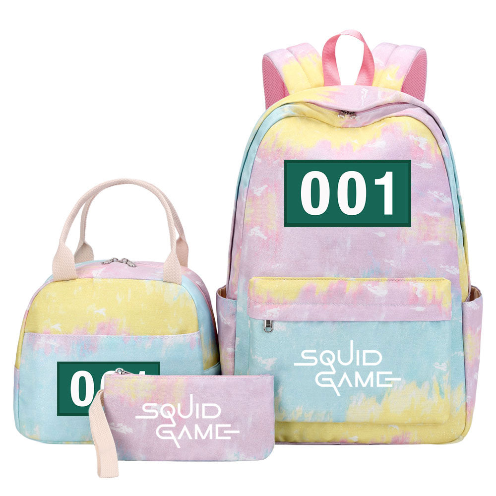 Squid Game Pink Starry Sky SchoolBag Backpack Lunch Box Bag Book Pencil Bags 3pcs Set