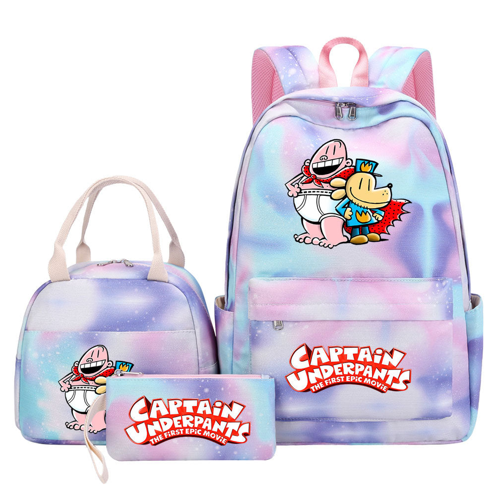 Captain Underpants Pink Starry Sky SchoolBag Backpack Lunch Box Bag Book Pencil Bags 3pcs Set