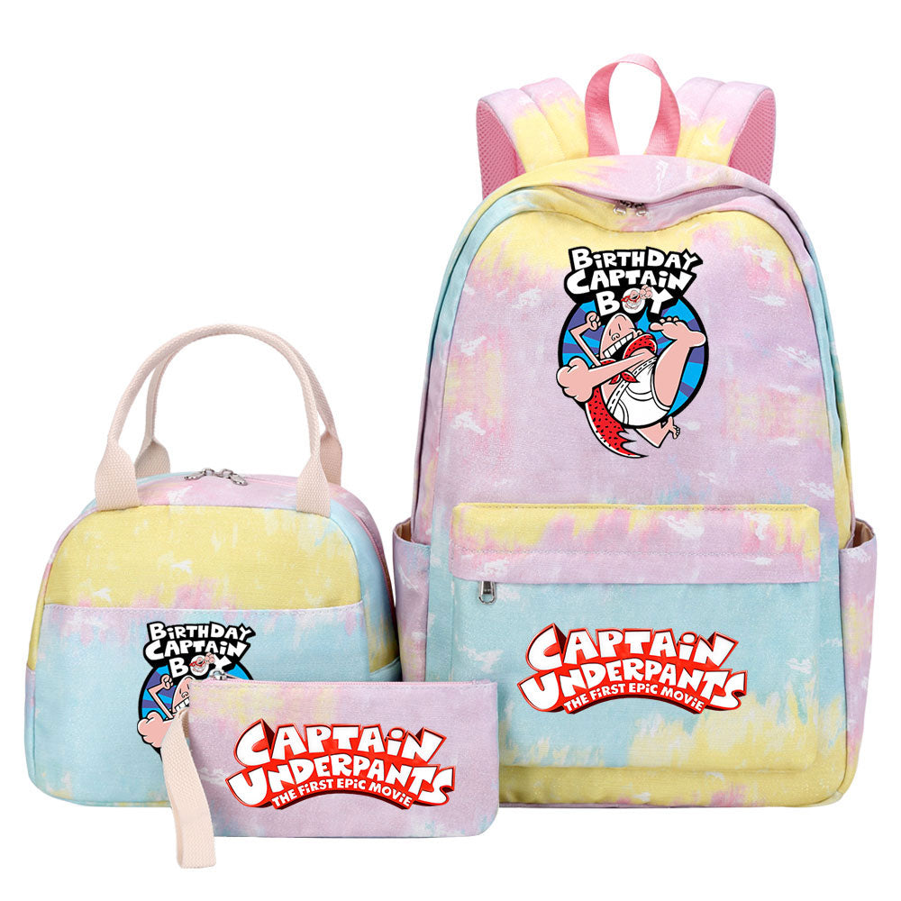 Captain Underpants Pink Starry Sky SchoolBag Backpack Lunch Box Bag Book Pencil Bags 3pcs Set