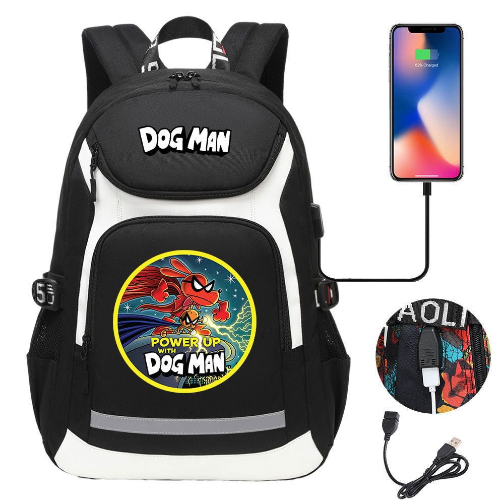 Dog Man USB Charging Backpack School NoteBook Laptop Travel Bags