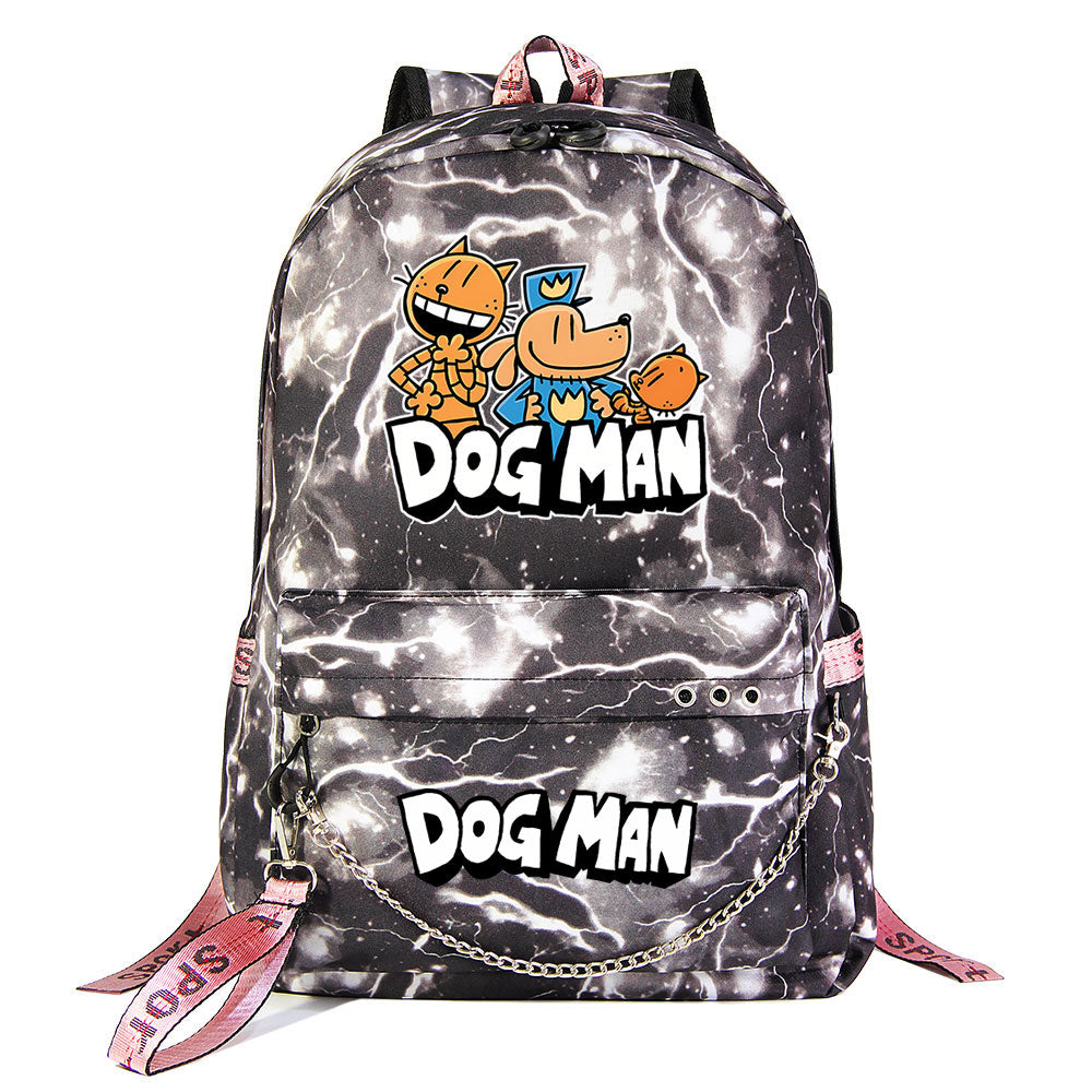 Dog Man USB Charging Backpack Shoolbag Notebook Bag Gifts for Kids Students