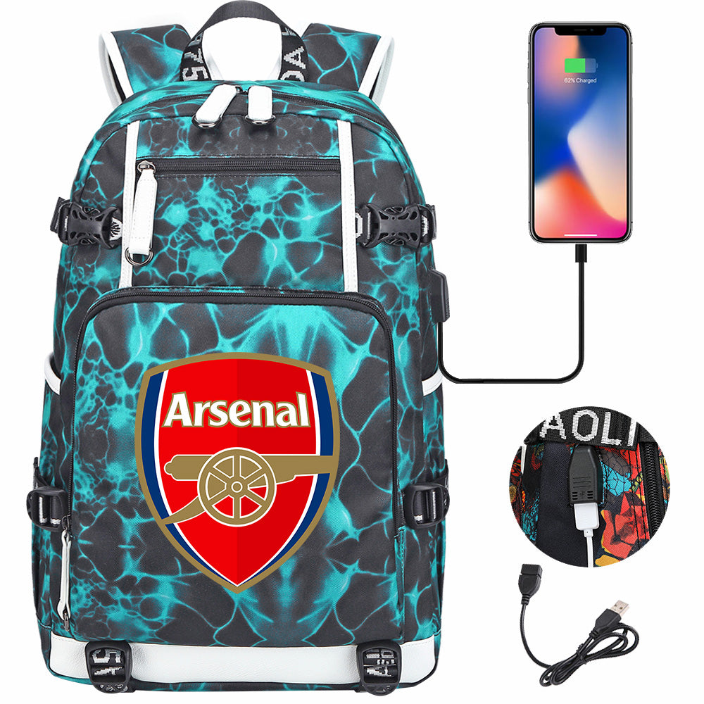 Arsenal Football Club USB Charging Backpack School NoteBook Laptop Travel Bags