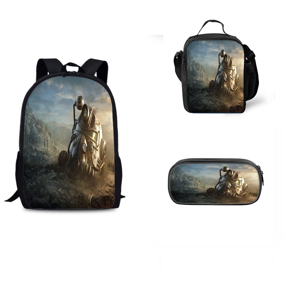 Fallout Schoolbag Backpack Lunch Bag Pencil Case 3pcs Set Gift for Kids Students