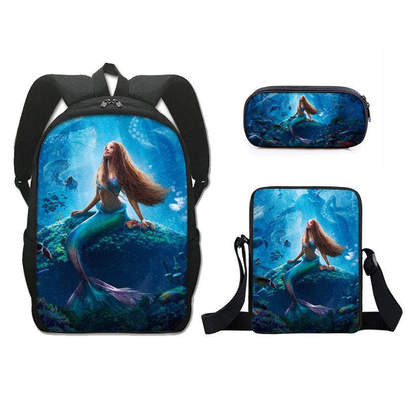 The Little Mermaid  Schoolbag Backpack Lunch Bag Pencil Case 3pcs Set Gift for Kids Students