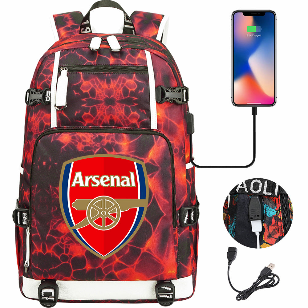 Arsenal Football Club USB Charging Backpack School NoteBook Laptop Travel Bags