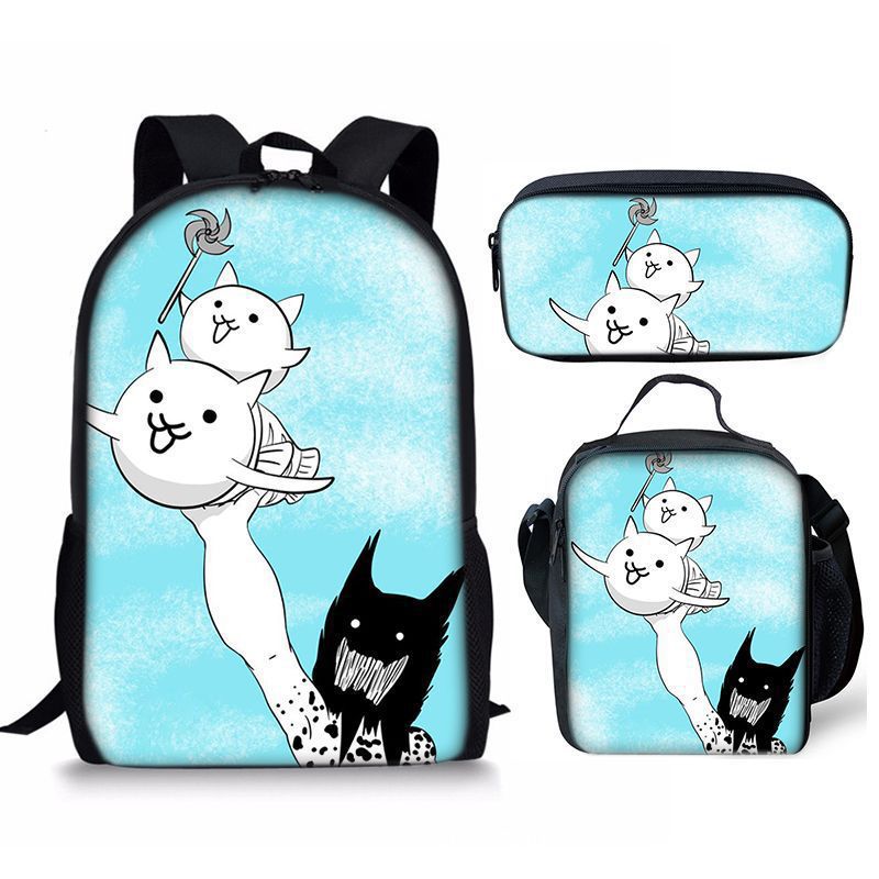 The Battle Cats Schoolbag Backpack Lunch Bag Pencil Case 3pcs Set Gift for Kids Students
