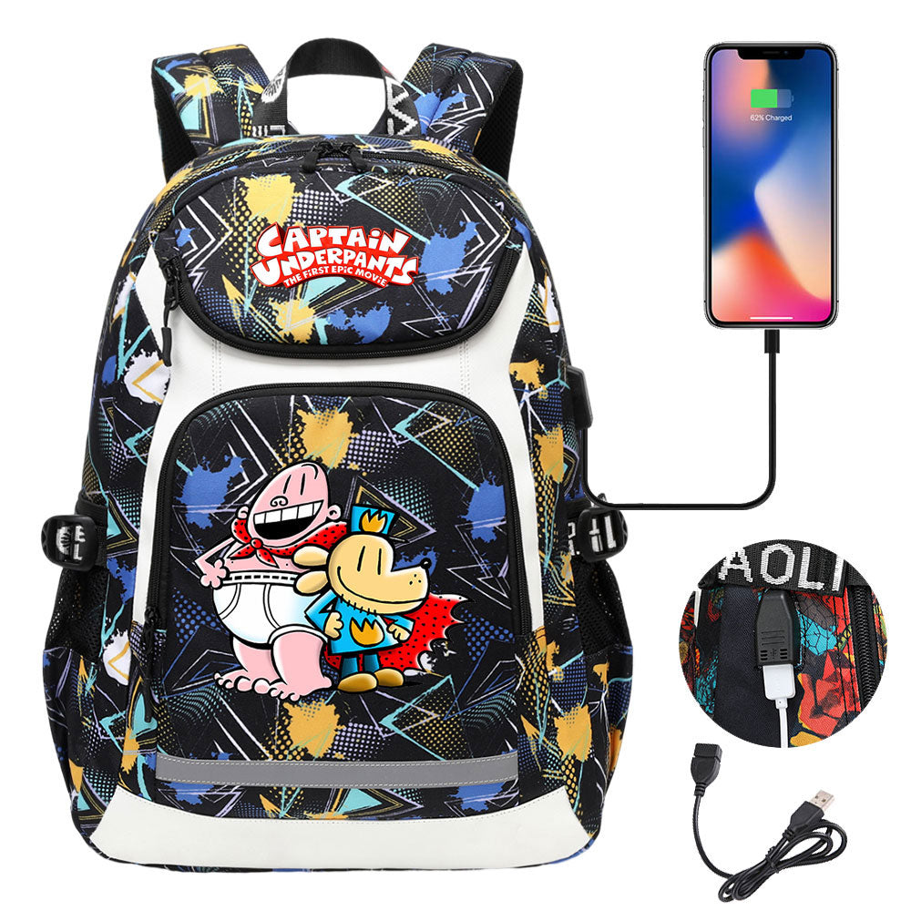 Captain Underpants USB Charging Backpack School NoteBook Laptop Travel Bags