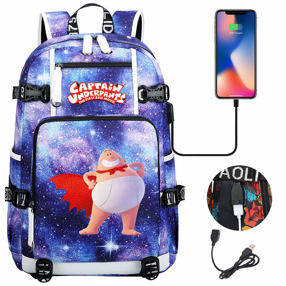 Captain Underpants USB Charging Backpack School NoteBook Laptop Travel Bags
