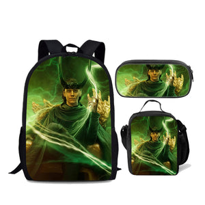 Loki Superhero Schoolbag Backpack Lunch Bag Pencil Case 3pcs Set Gift for Kids Students