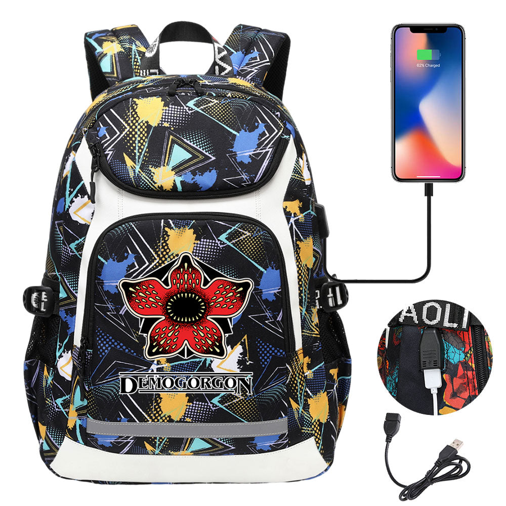 Strangers Things The Demogorgon USB Charging Backpack School NoteBook Laptop Travel Bags