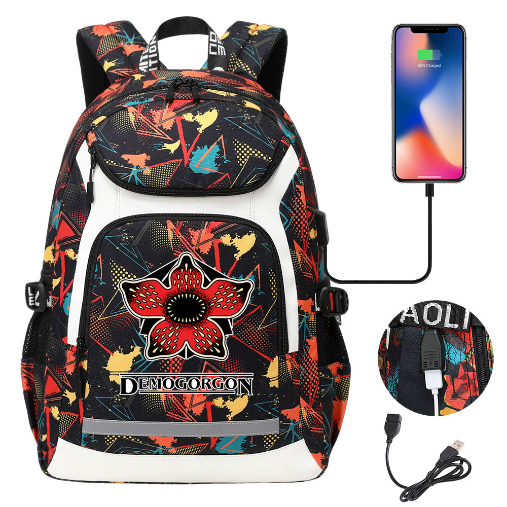 Strangers Things The Demogorgon USB Charging Backpack School NoteBook Laptop Travel Bags